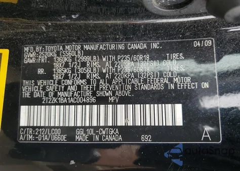 2010 Lexus Rx 350 z USA, uszkodzony, nr VIN 2T2ZK1BA1AC004896